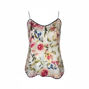 NY&C Floral Cami Tank Top Small | Ivory Lace Trim Sleeveless Blouse